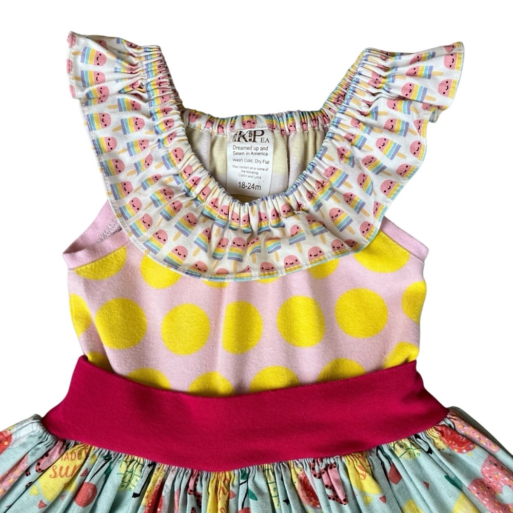 KPea Sunny Days Dress Toddler Girl 18-24 Months Full Skirt Ruffles Mixed Prints